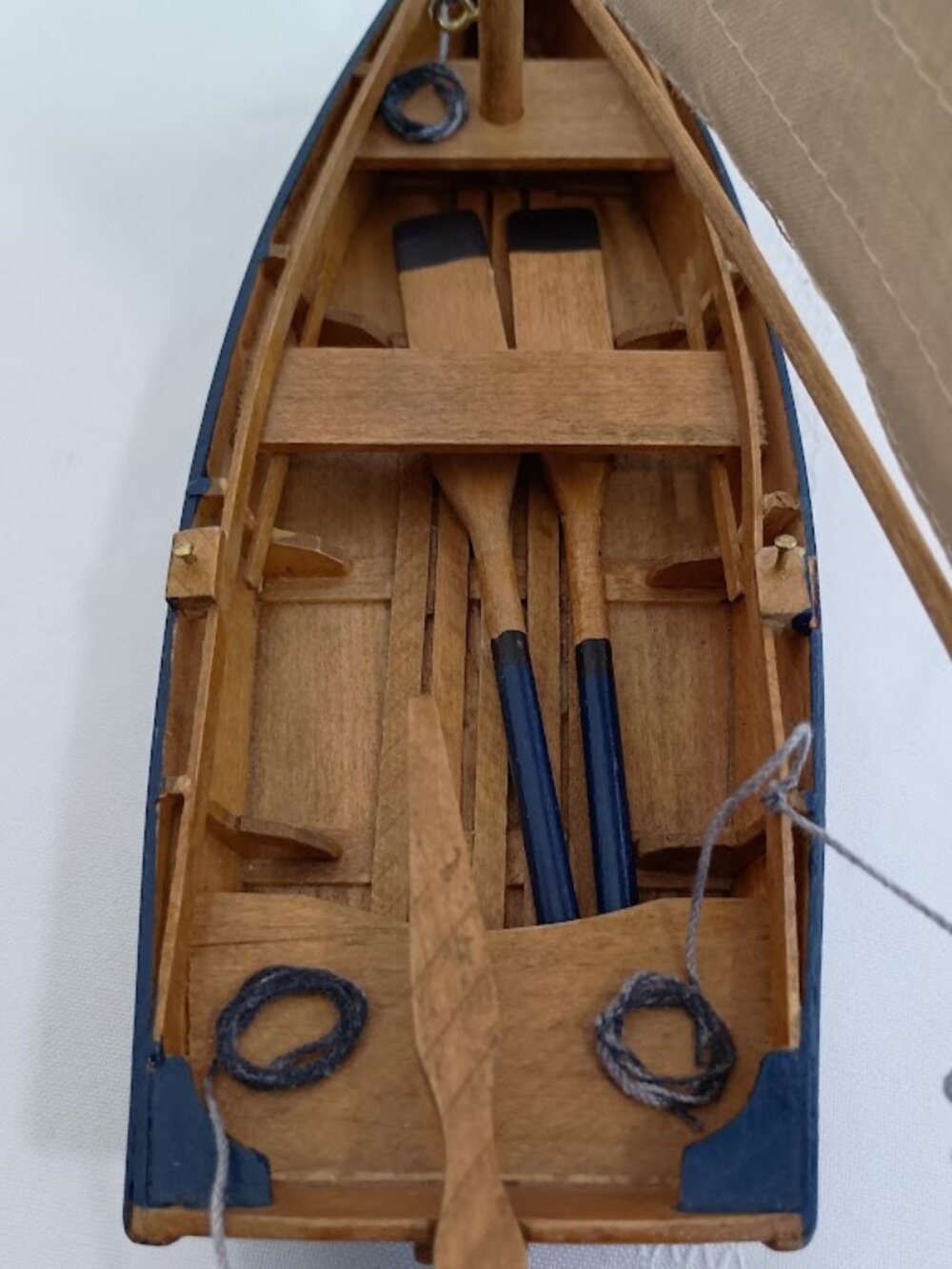Vintage Wooden Sailboat Model with Canvas Sail - Picture 6 of 8